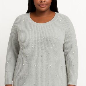 LANE BRYANT‎ Light Gray Sweater with Pearl Details